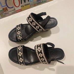 Tory Burch Wedge Sandals Black and white 8.5